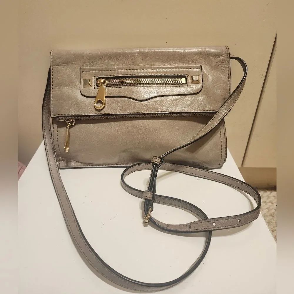 Rebecca Minkoff  "Regan" Taupe "Putty" Leather Crossbody/Clutch Bag Ret. $175